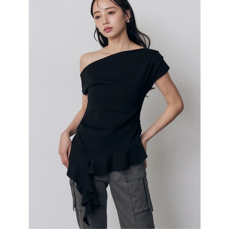 ブラック | ラッフルヘムワンショルトップス | MURUA