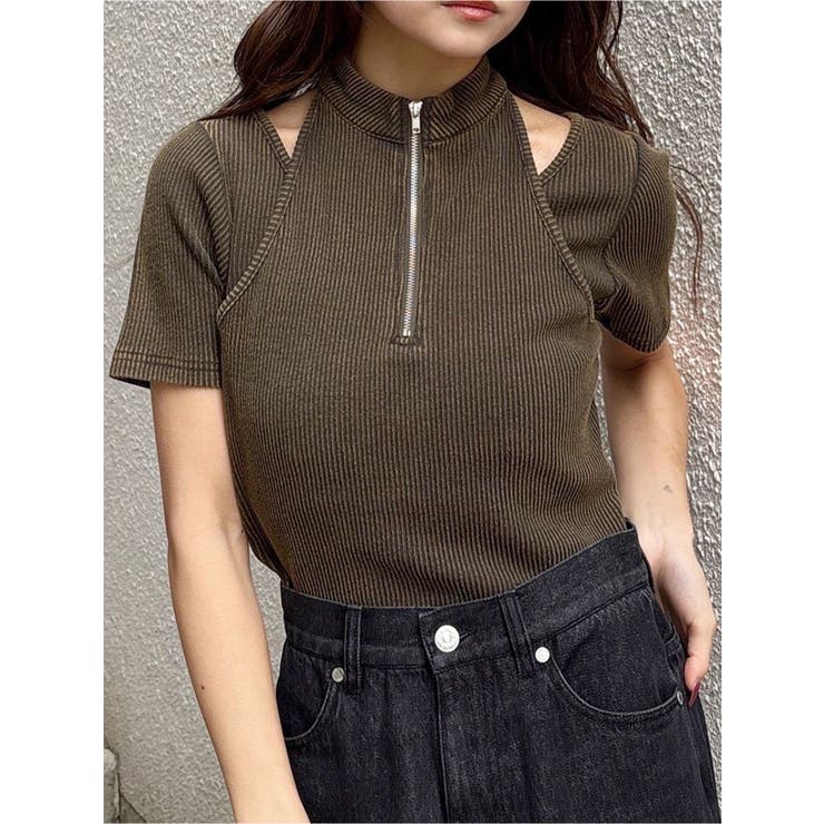 カーキ | ホルターハーフジップテレコトップス | MURUA