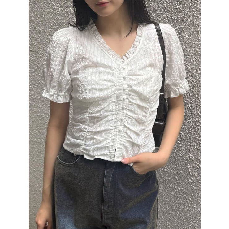 ホワイト | ウエストギャザースクエアブラウス | MURUA