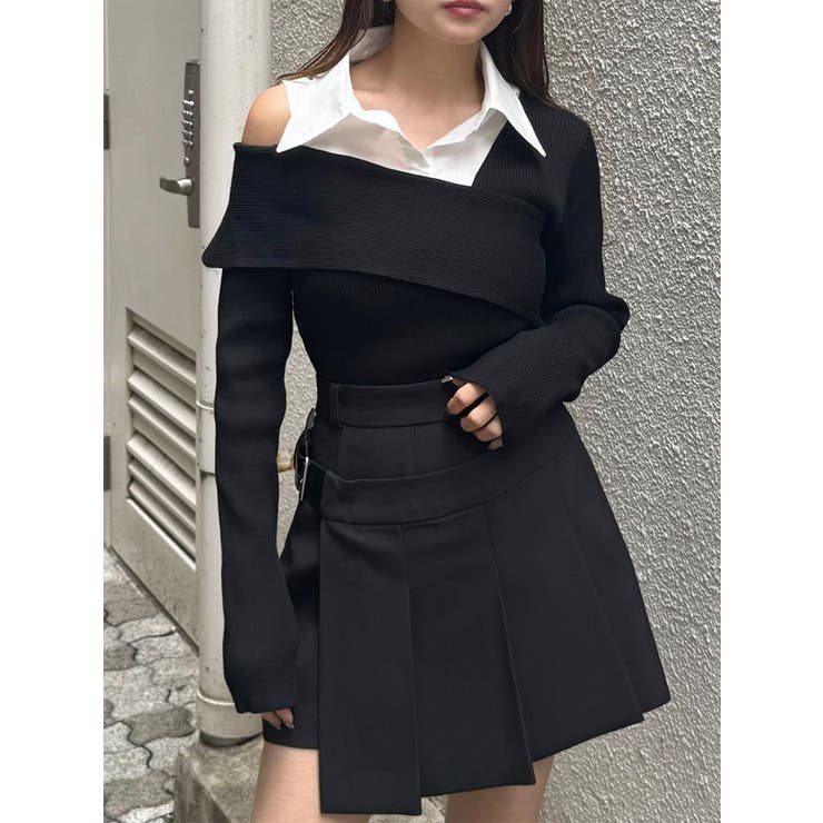 ブラック | シャツドッキングニットトップス | MURUA