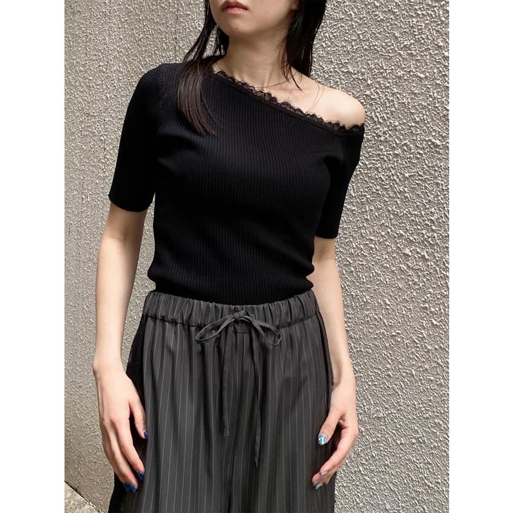 レースドッキングワンショルダーニット | MURUA | 詳細画像10 