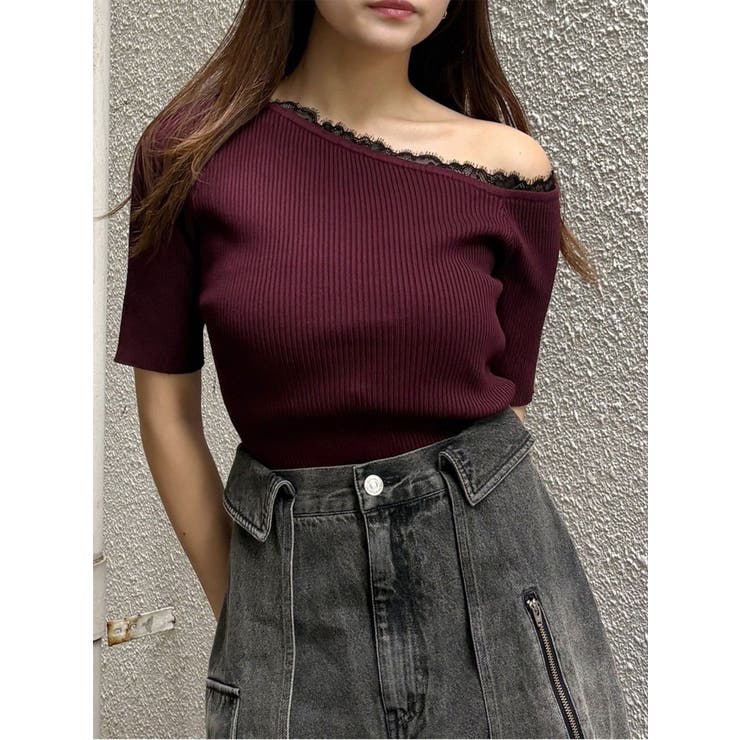 ボルドー | レースドッキングワンショルダーニット | MURUA