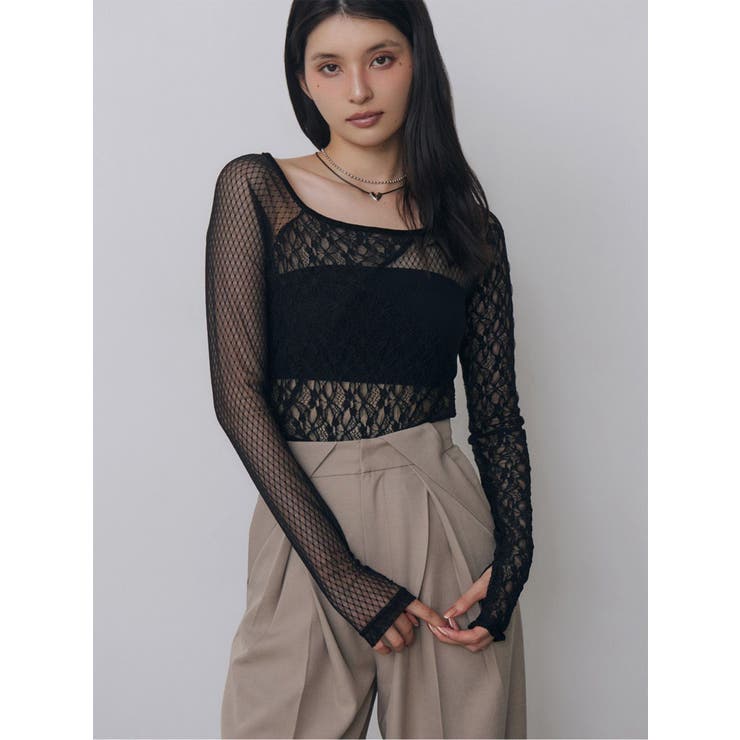 ブラック | パッチワークレーストップス | MURUA
