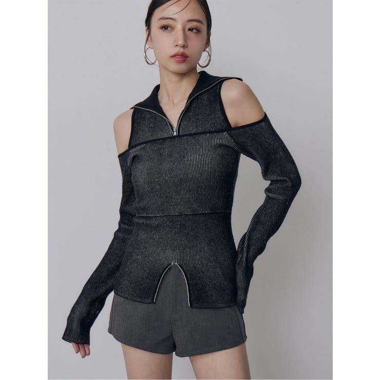 ミックス | オフショルレイヤードZIPニット | MURUA