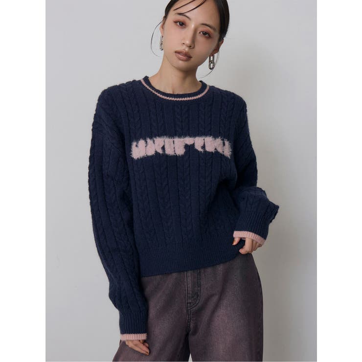ネイビー | ケーブルシャギーロゴニット | MURUA