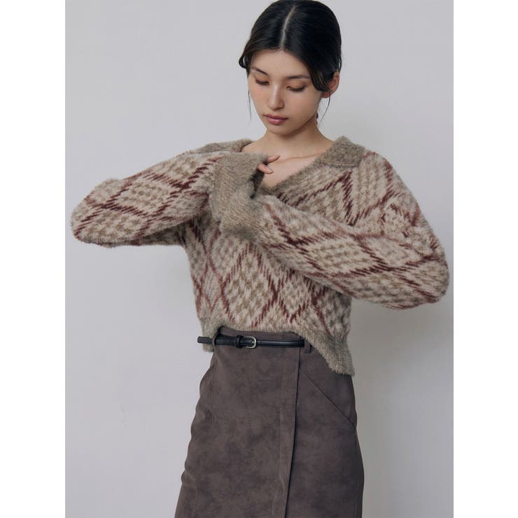 ベージュ | シャギーチェックポロニット | MURUA