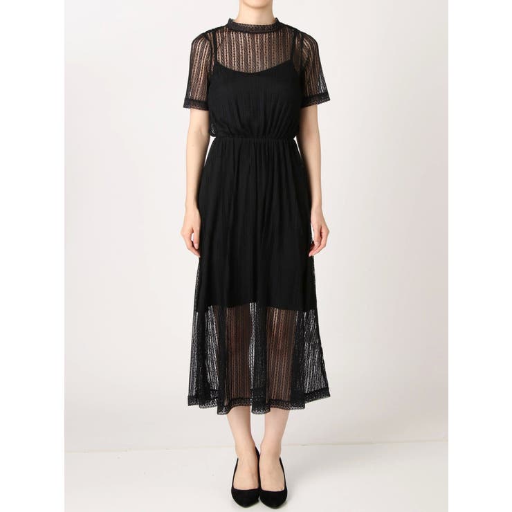 【新品】【タグ付】IENA♡ワンピース 38 ロング ブラック 七分袖レースアシンメトリーAラインパーティーロング丈ドレス