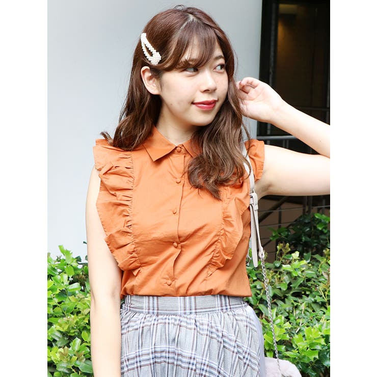 caramel@ ‼︎ エリテ　オーガンジー　フリル　シャツ　ブラウス sw】フリルシャツブラウス[品番：MKSW0017248]｜dazzlin