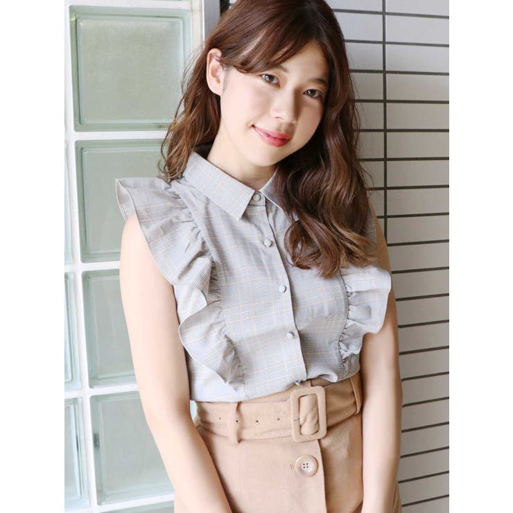 caramel@ ‼︎ エリテ　オーガンジー　フリル　シャツ　ブラウス sw】フリルシャツブラウス[品番：MKSW0017248]｜dazzlin