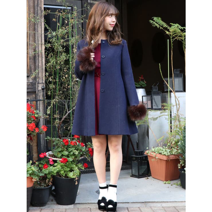 sw】ノーカラーガーリーコート[品番：MKSW0017338]｜dazzlin（ダズリン