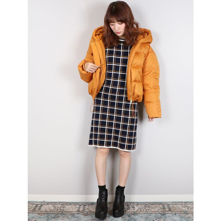 sw】チェックジャカード7分袖ワンピース[品番：MKSW0017488]｜dazzlin