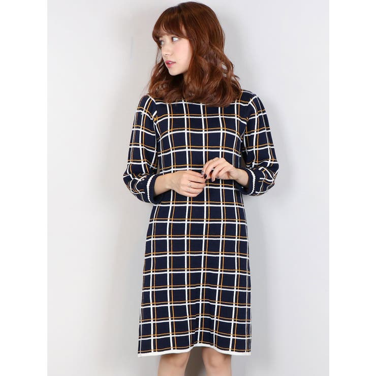Sw チェックジャカード7分袖ワンピース 品番 Mksw Dazzlin ダズリン のレディースファッション通販 Shoplist ショップリスト