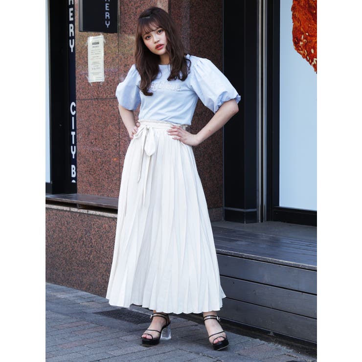 [新品タグ付き]stola　ぼかしプリントシアープリーツスカート　青 新品タグ付き]stola ぼかしプリントシアープリーツスカート 青