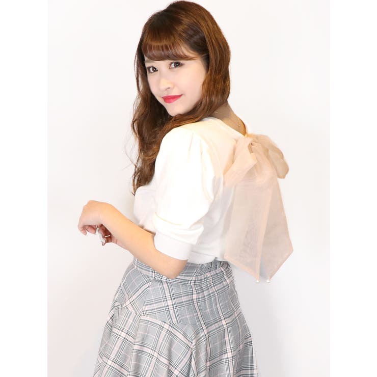 ホワイト | バックリボンニットトップス | dazzlin