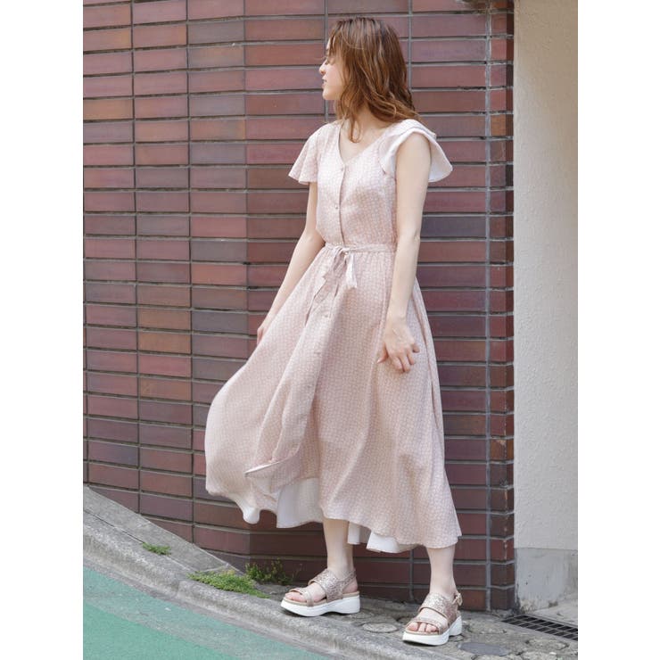 レトロ小花Vネックマキシワンピース[品番：MKSW0021980