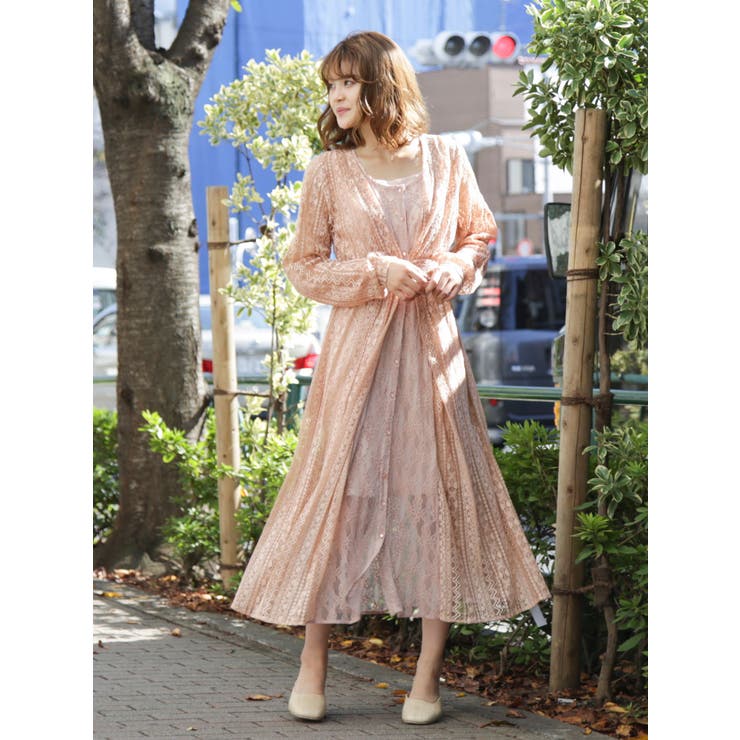 スプリングレースフレアマキシワンピース[品番：MKSW0027459