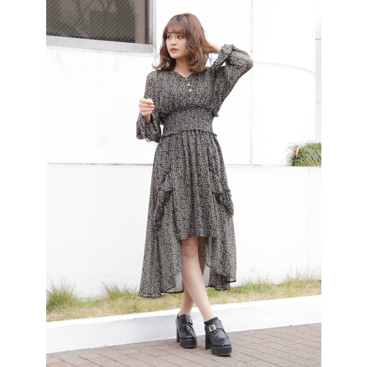 小花プリントフィッシュテールワンピース[品番：MKSW0028268
