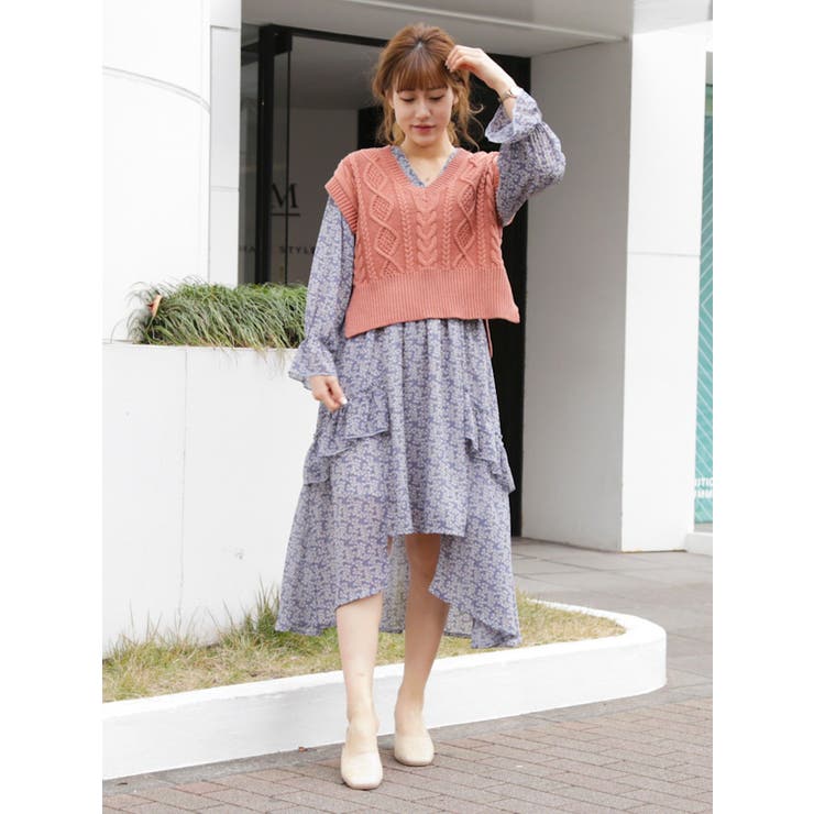 小花プリントフィッシュテールワンピース[品番：MKSW0028268