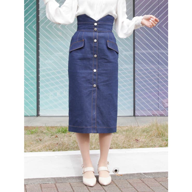 ハイウエストフロントボタンデニムスカート 品番 Mksw Dazzlin ダズリン のレディースファッション通販 Shoplist ショップリスト