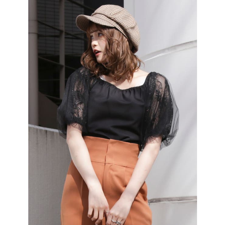 ラメレースパフスリーブトップス[品番：MKSW0029224]｜dazzlin 