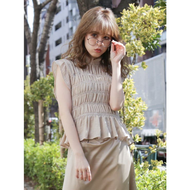 シャーリングラウンドフリルブラウス[品番：MKSW0032293]｜dazzlin 
