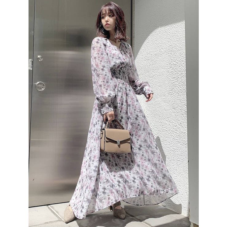 CHAMELEON FLOWER Vネックワンピース[品番：MKSW0040646