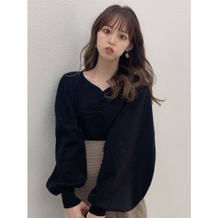 ボリュームスリーブギャザートップス[品番：MKSW0041742