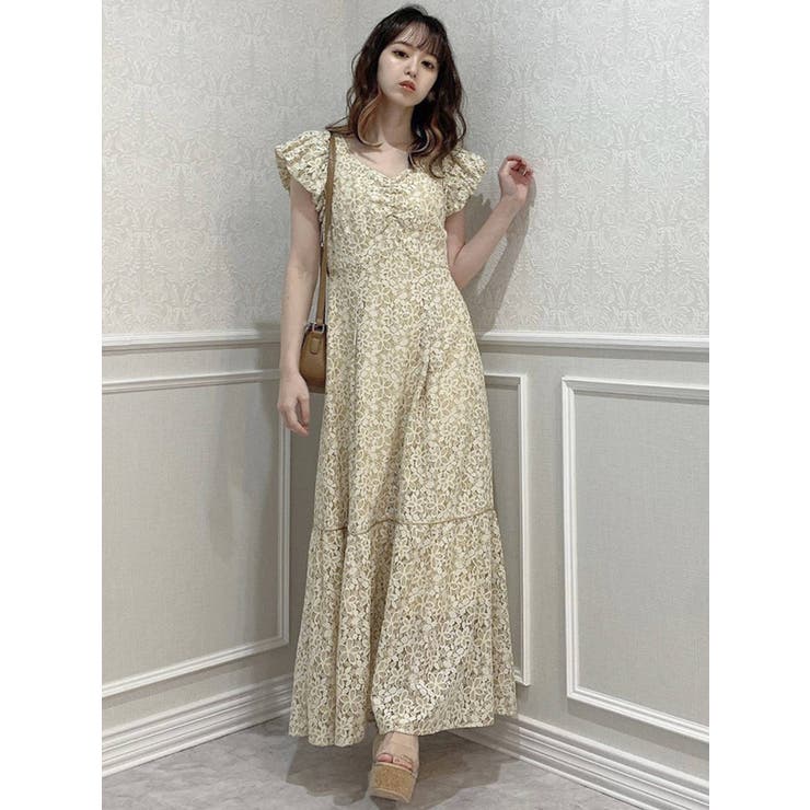 ギャザーバルーンレースワンピース[品番：MKSW0043893]｜dazzlin