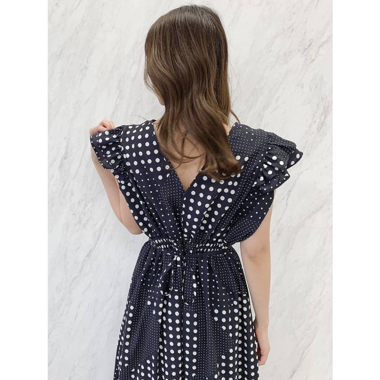 dazzlin 花柄 ドットフリル付きワンピース (black) dazzlin（ダズリン）の「ギャザーフリルドットワンピース