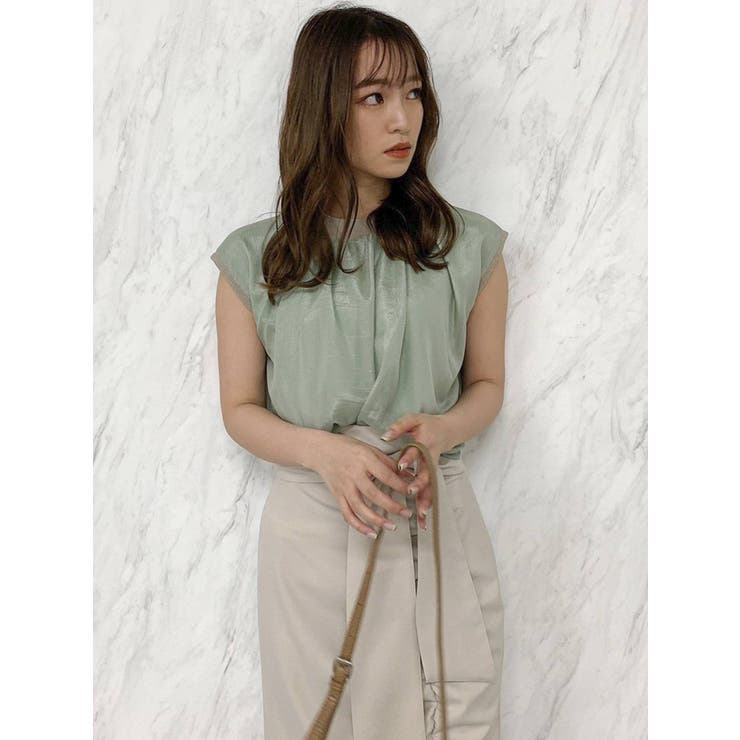 グリーン | ウエストリブニットトップス | dazzlin