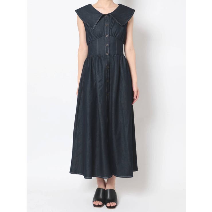 極美品✨シップス　美シルエットワンピース　バンドカラー　ピンタック　プリーツ 極美品✨シップス 美シルエットワンピース バンドカラー