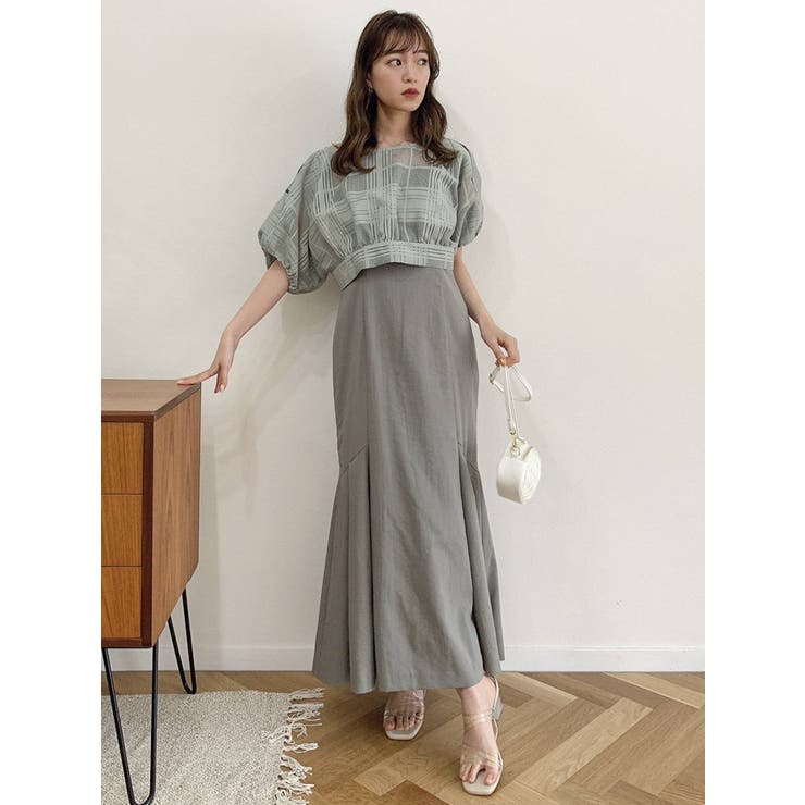 シアーチェックコンビセットワンピース[品番：MKSW0045622