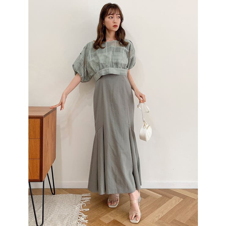 シアーチェックコンビセットワンピース[品番：MKSW0045622