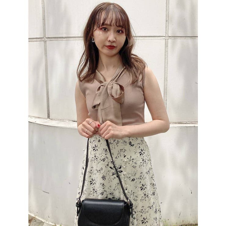 【styling】ノースリーブボウタイトップス ボウタイノースリニットトップス[品番：MKSW0045034]｜dazzlin