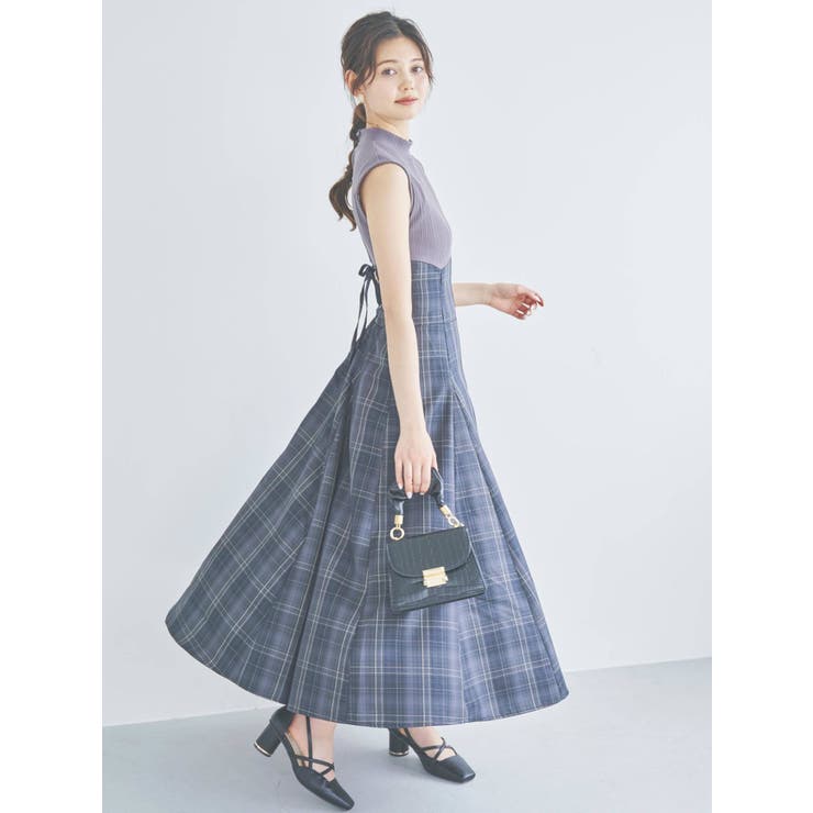 WEB限定】チェックノースリーブコルセットワンピース[品番