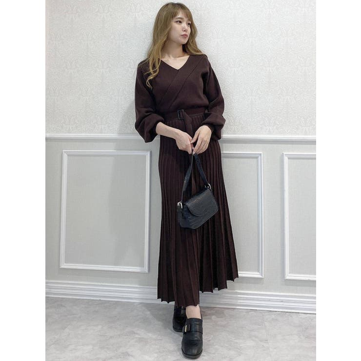 プリーツカシュクールロンスリワンピース[品番：MKSW0046480]｜dazzlin