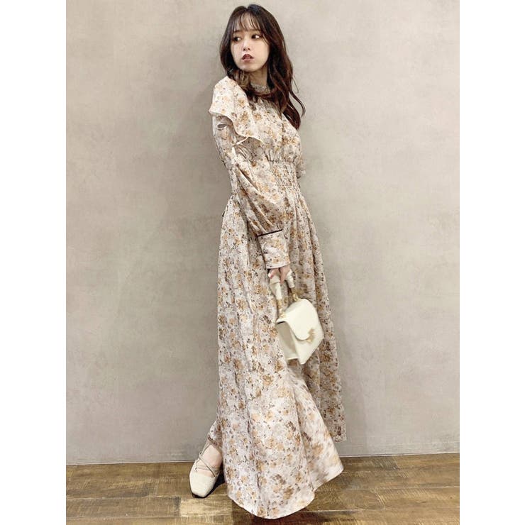 シャドウフラワーアートフリルワンピース dazzlin ロングワンピース シャドウフラワーアートフリルワンピース[品番：MKSW0046873
