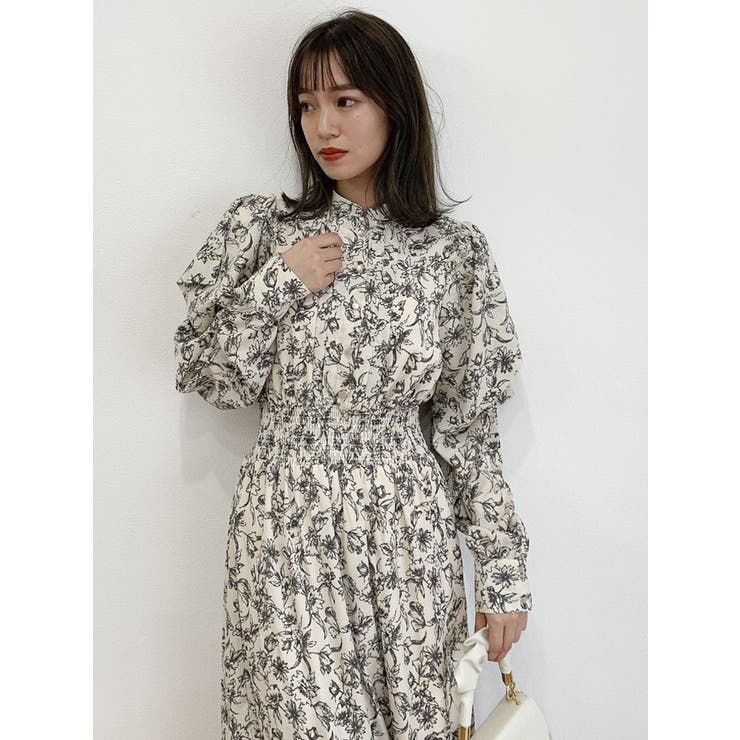 バックリボンフラワーフレアワンピース[品番：MKSW0046769