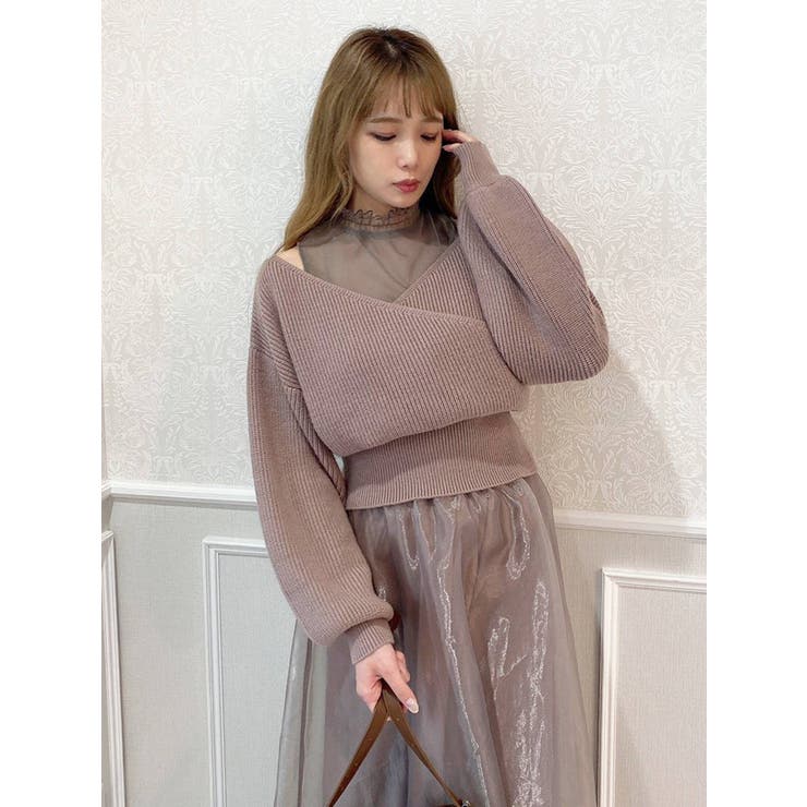 チュールレイヤードカシュクールニット[品番：MKSW0046494