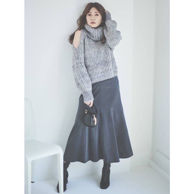 吉田朱里コラボ】ショルダーオープンラメニットトップス[品番