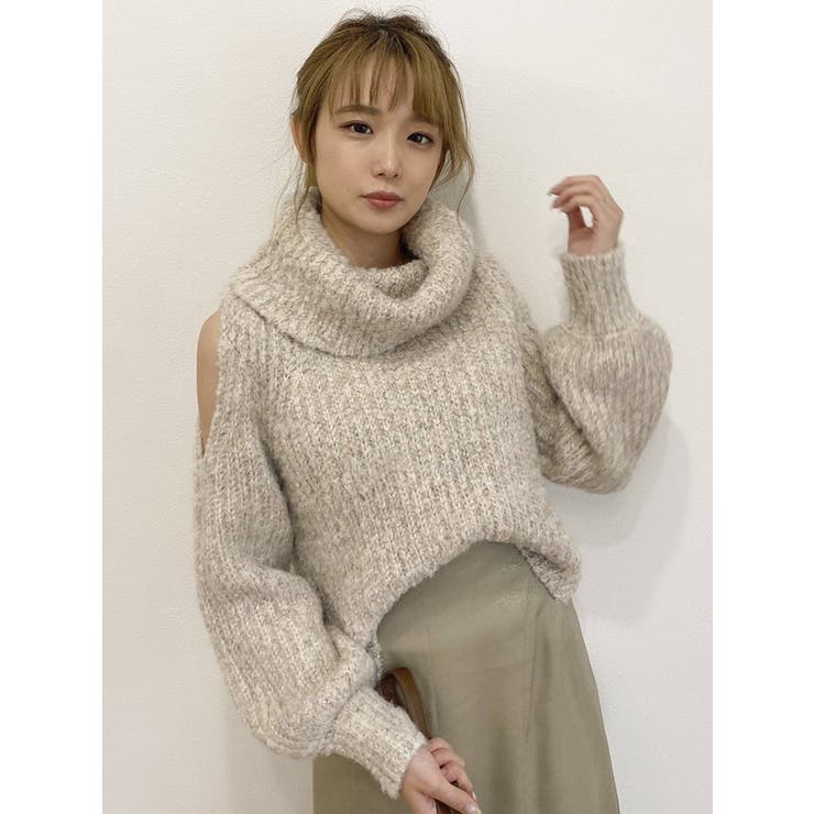 吉田朱里コラボ】ショルダーオープンラメニットトップス[品番