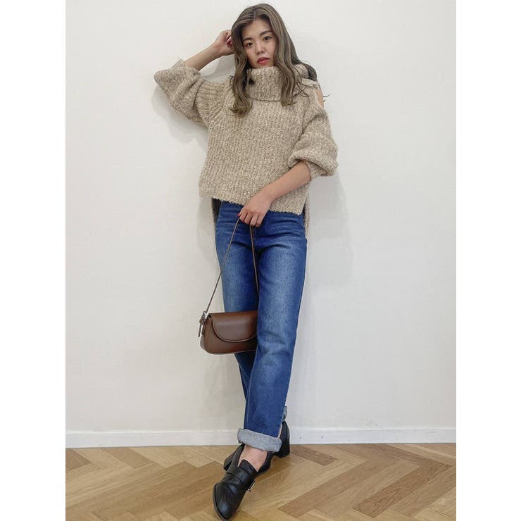 吉田朱里コラボ】ショルダーオープンラメニットトップス[品番