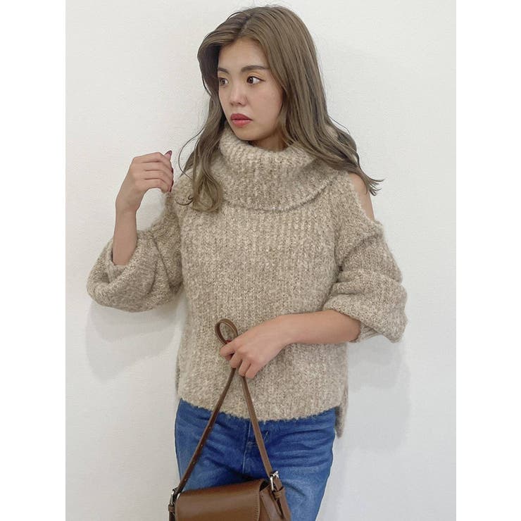吉田朱里コラボ】ショルダーオープンラメニットトップス[品番