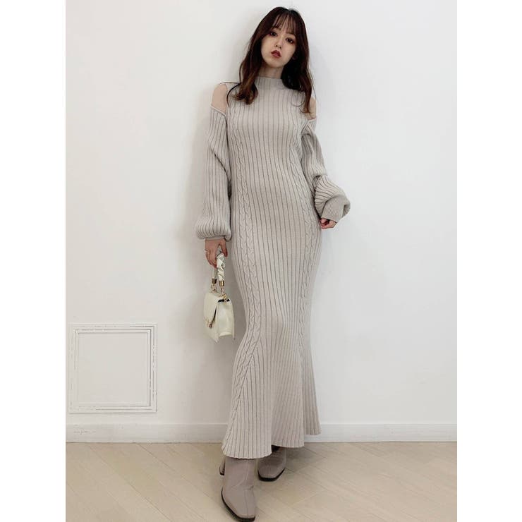 ショルダーチラリブニットワンピース[品番：MKSW0046976]｜dazzlin