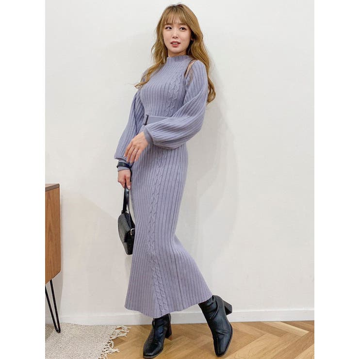 ショルダーチラリブニットワンピース[品番：MKSW0046976]｜dazzlin