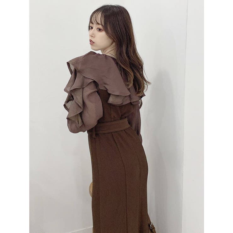 【着用1回♡美品】ダブスタ♡ソブ　可愛いコルセット風♡ベアトップワンピース♡ dazzlin（ダズリン）の「ラッフルカラー付ドッキングカットリブ