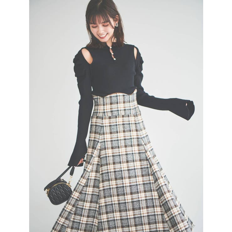 ショルダーカットボタンニットトップス[品番：MKSW0046985