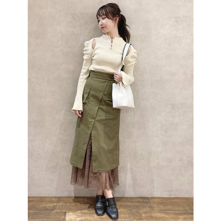 ショルダーカットボタンニットトップス[品番：MKSW0046985