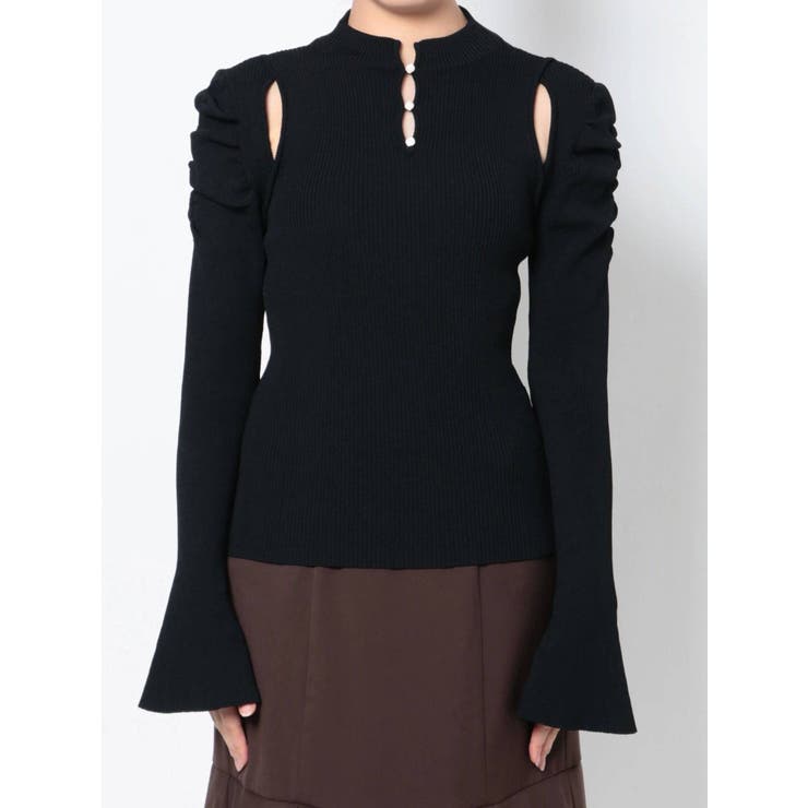 ショルダーカットボタンニットトップス[品番：MKSW0046985