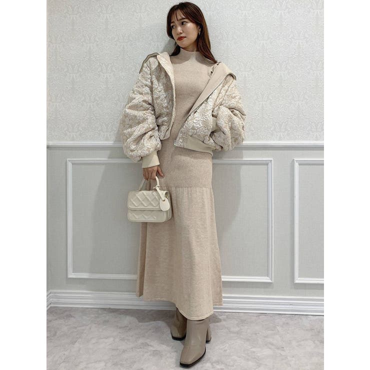 【THEAIRTOWN】花柄 ダブルフリル ニット ワンピース レディース 2WAY小花柄フリルオフショルワンピース（ワンピース